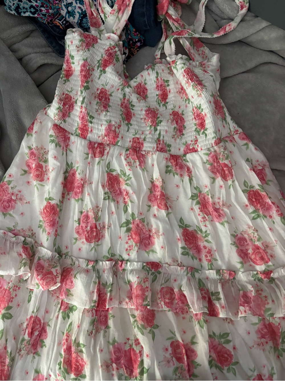 ARULA White Maxi Dress with Pink Floral Print